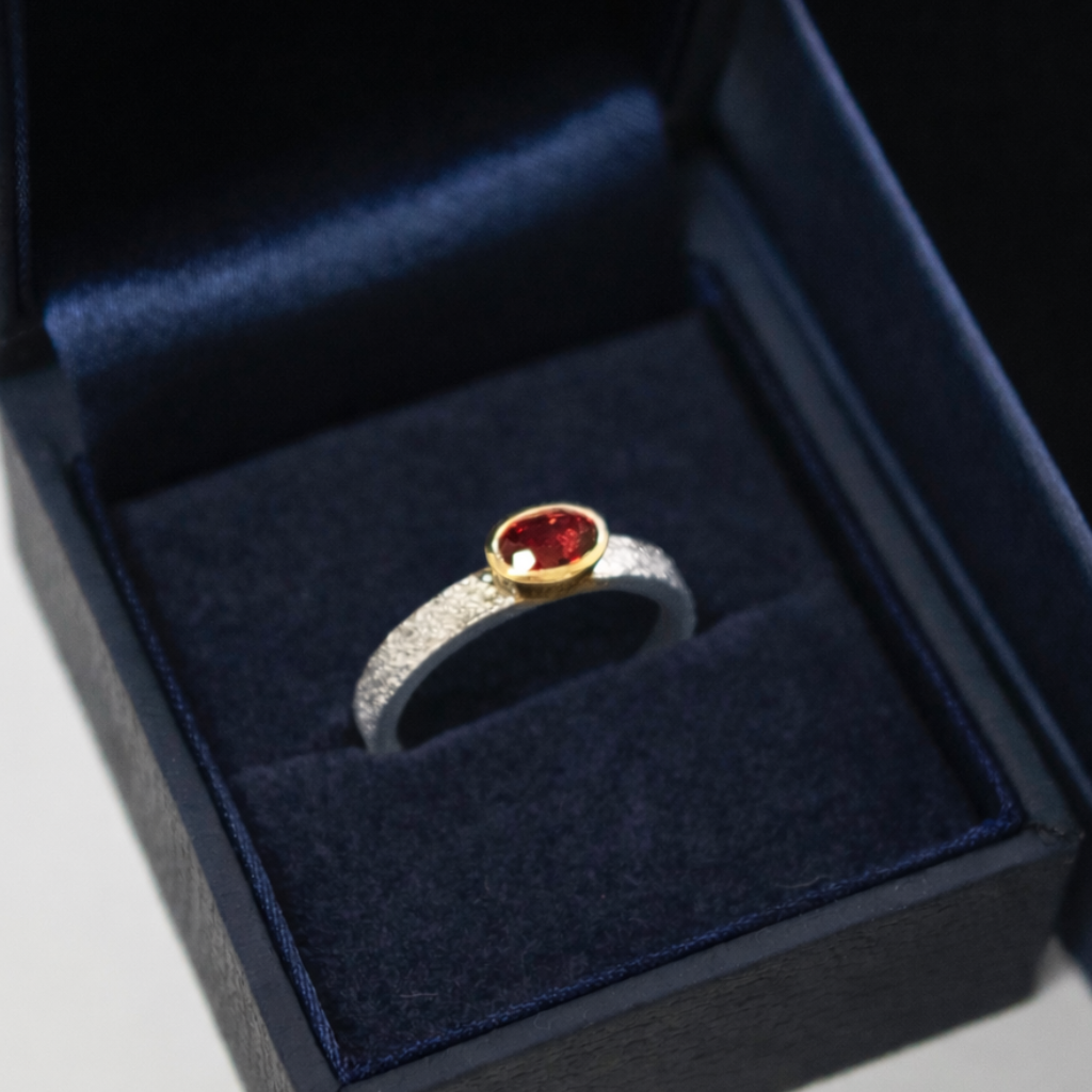 Sterling Silver, 9ct Yellow Gold Oval Garnet Ring