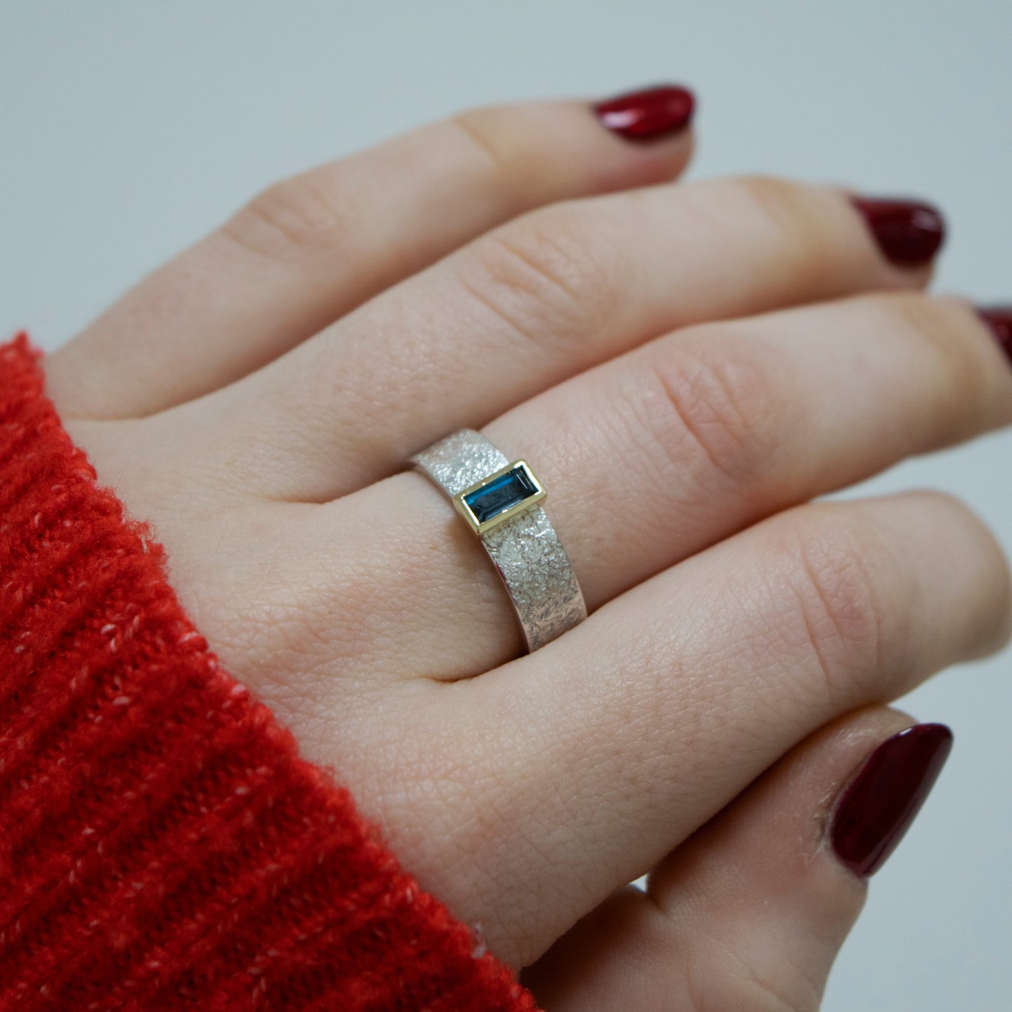 Sterling Silver, 9ct Yellow Gold, London Blue Topaz Ring