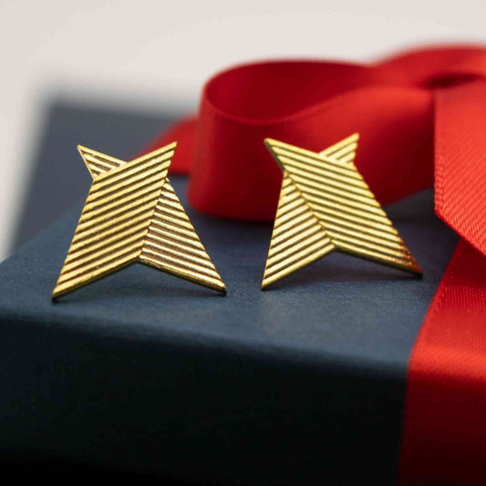 Gold earrings inspired by the Queensferry Crossing in Scotland